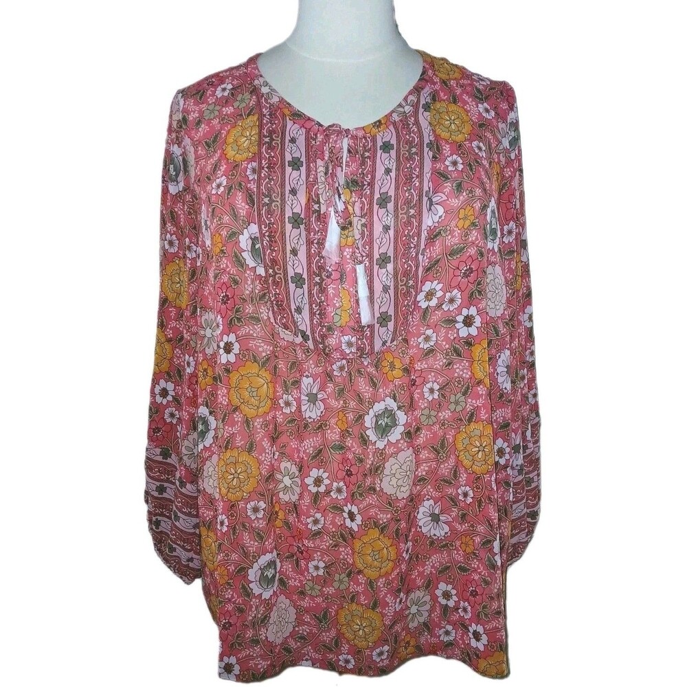 NWOT BELLE KIM GRAVEL Womens 3X Romantic Peasant Boho Floral Top Pink A471030 - Picture 2 of 16